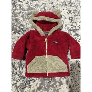 Patagonia Red & Tan Sherpa Hooded Kids Jacket with Ears